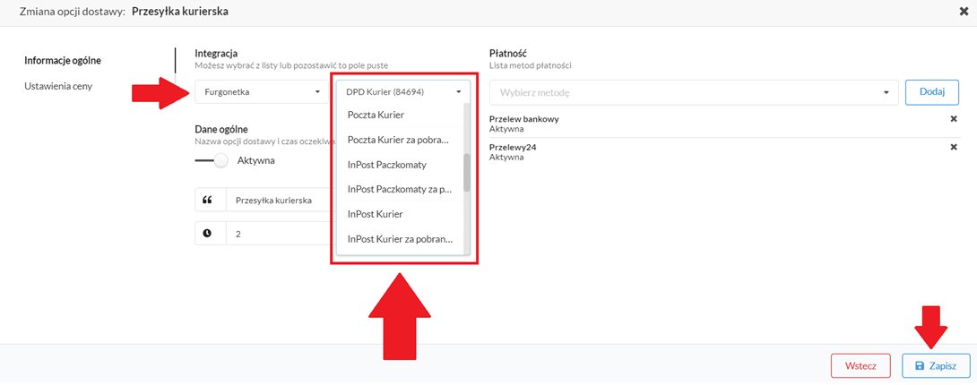 wybór opcji dla klienta