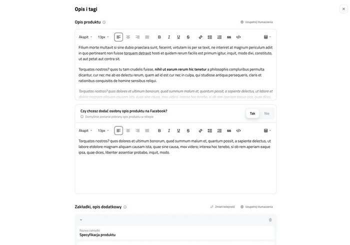 Zmiana opisu produktu w panelu Admina