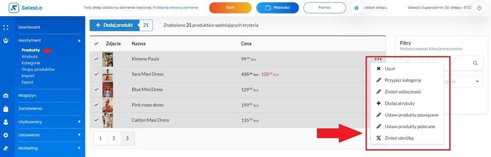 opcje dodatkowe produktów