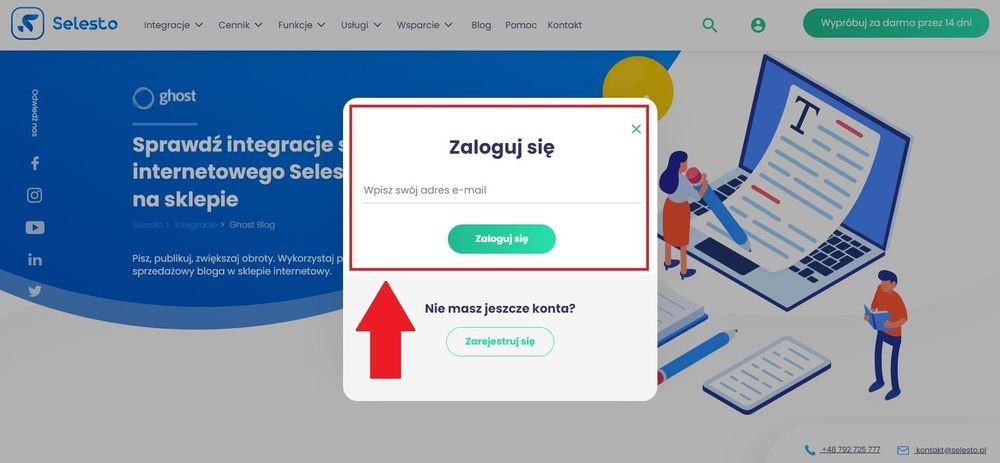 zaloguj się do panelu administracyjnego na stronie Selesto