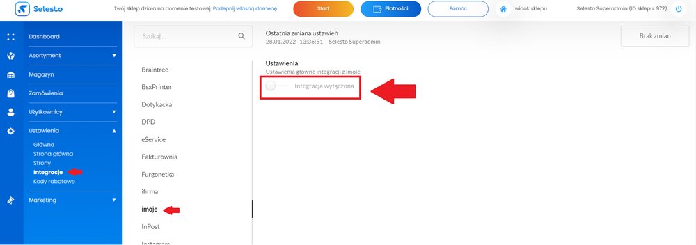 włączenie integracji z imoje