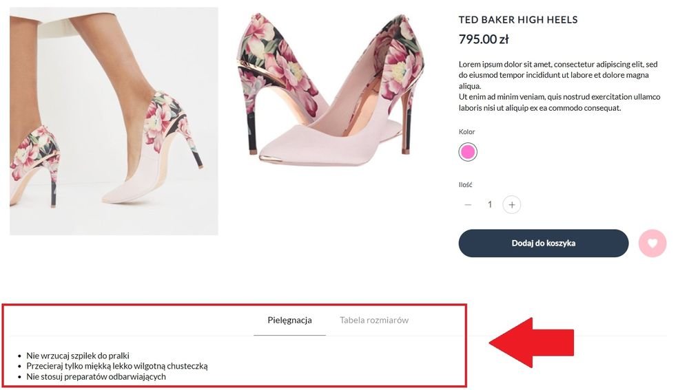 prezentacja zakładek na karcie produktu