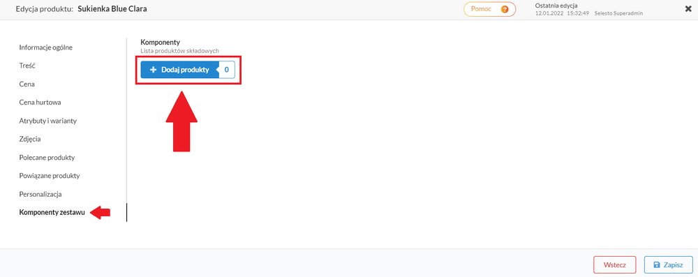 dodawanie produktów do zestawu