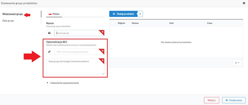 optymalizacja seo grupy produktów