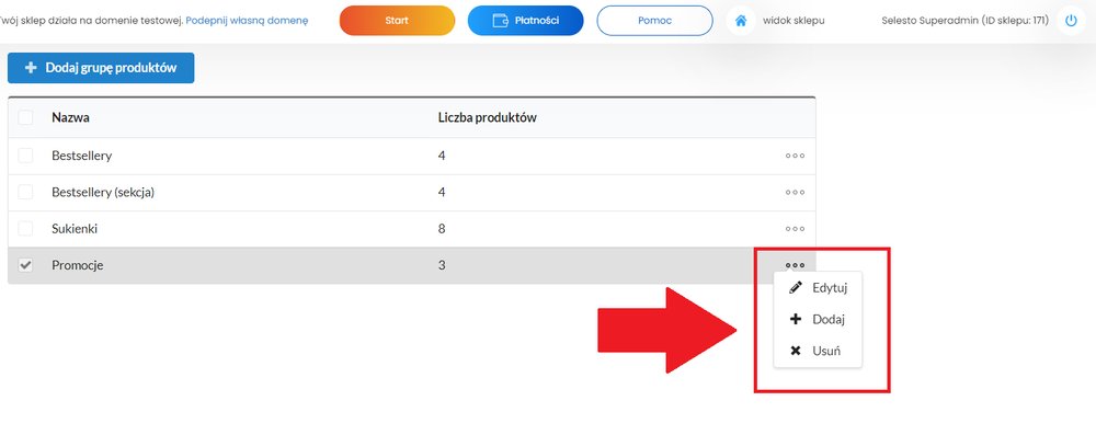 opcje dodatkowe dla grupy produktów