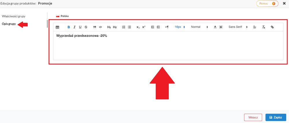 standardowy opis grupy produktów