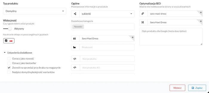 Zrzut ekranu pokazujący opcje pre-order w panelu admina