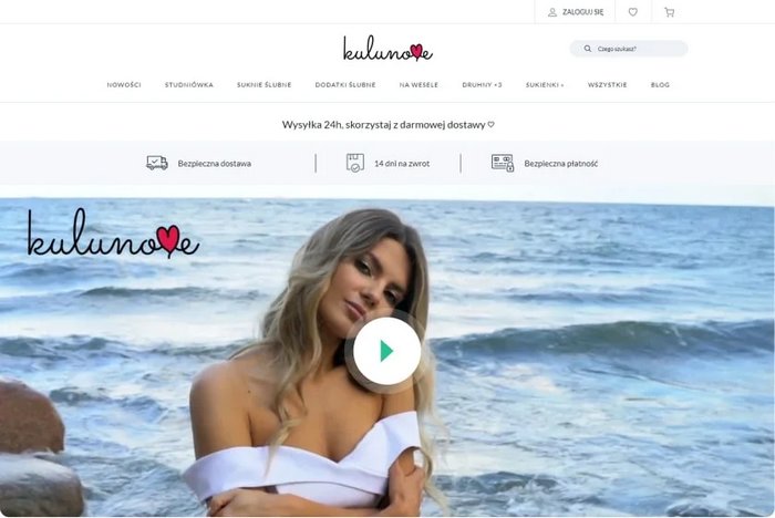 Zrzut ekranu pokazujący stronę sklepu Kulnulove, działającego na silniku Selesto, z osadzonym filmem na stornie