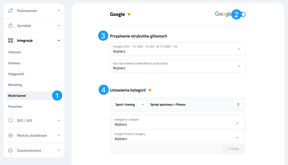 Selesto - ustawienia integracji Google