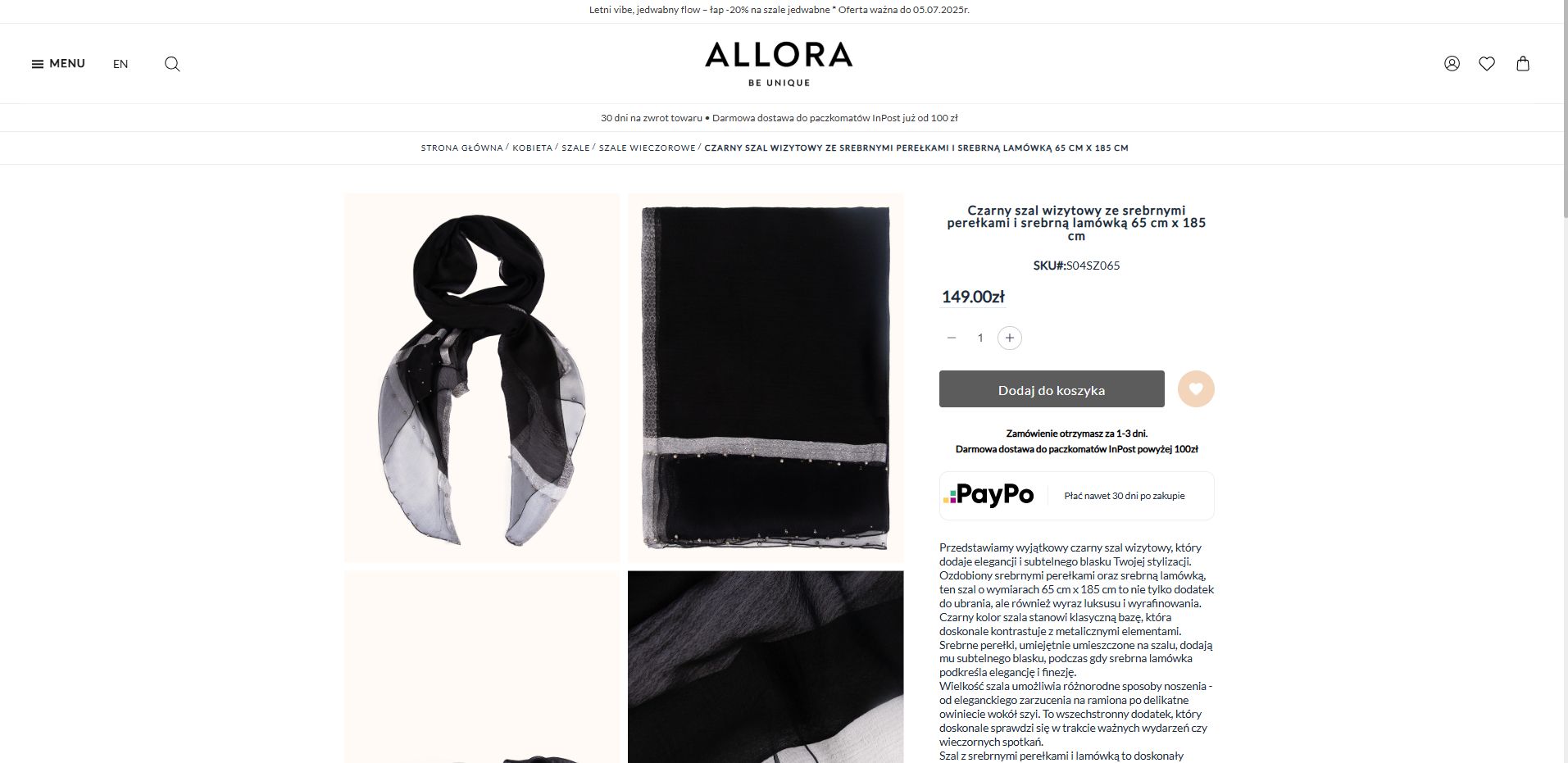 Realizacja karty produktu dla sklepu allora.sklep.pl