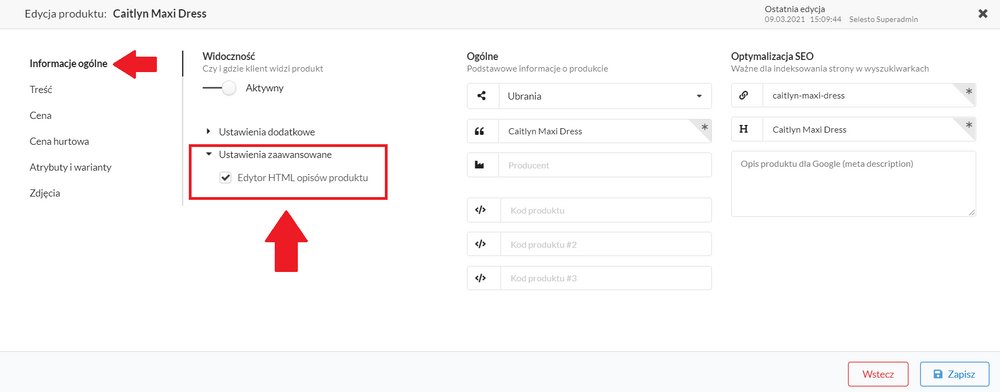 edytor html opisu produktów