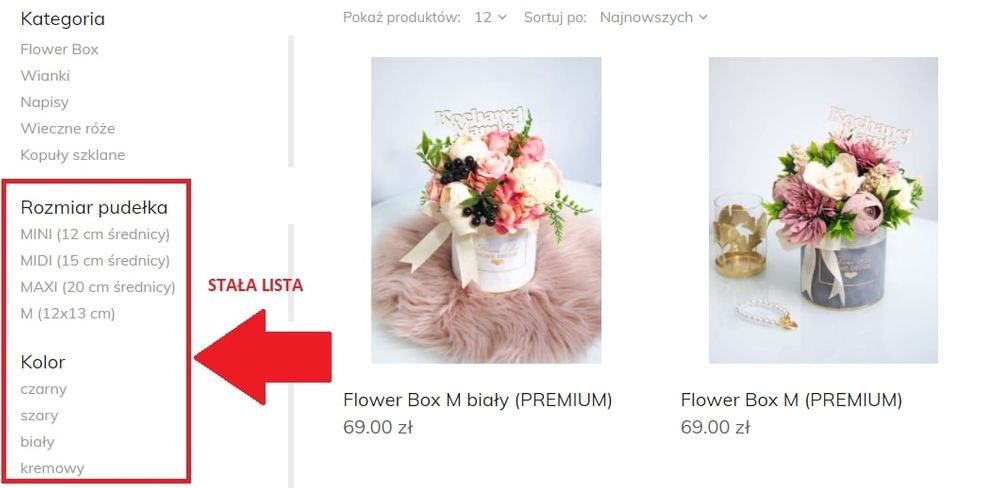 stała lista atrybutów