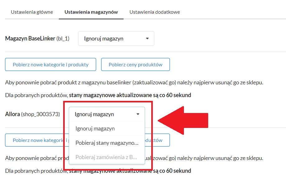wybór opcji w ustawieniach magazynów