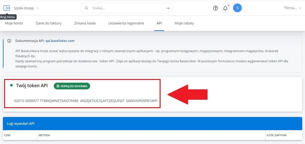 wygenerowany token API