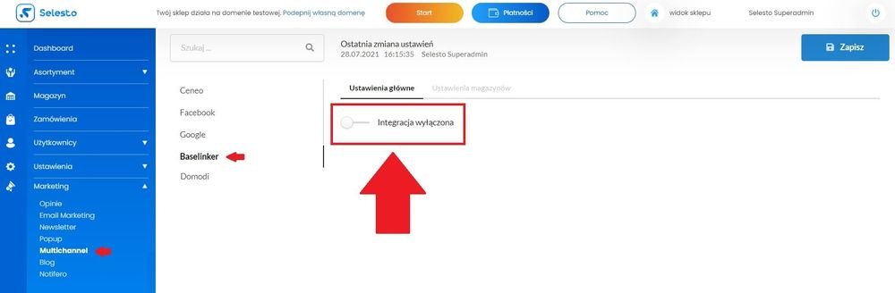 włącz integracje w Selesto