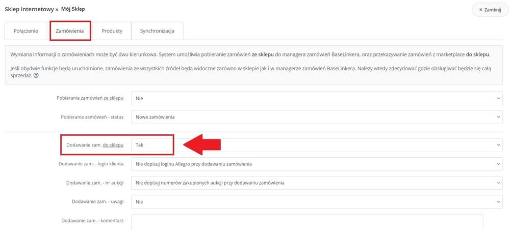 ustawienie zamówień dwukierunkowych