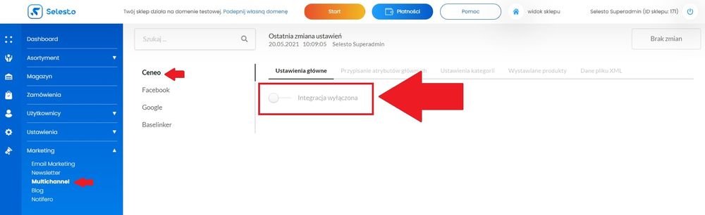 włącz integrację ceneo