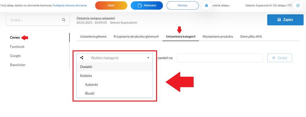 ustawienia kategorii