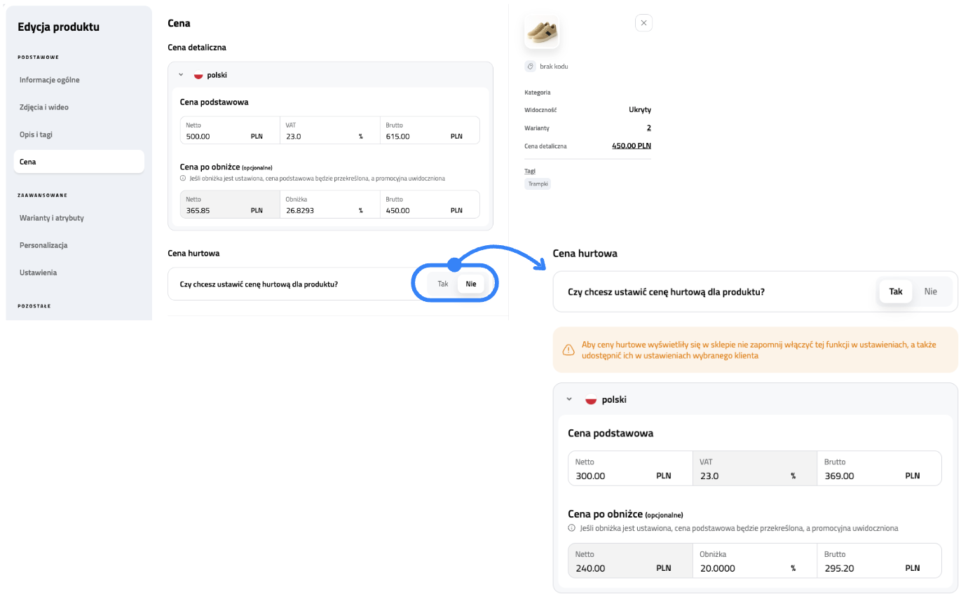 Ustawianie ceny hurtowej produktu