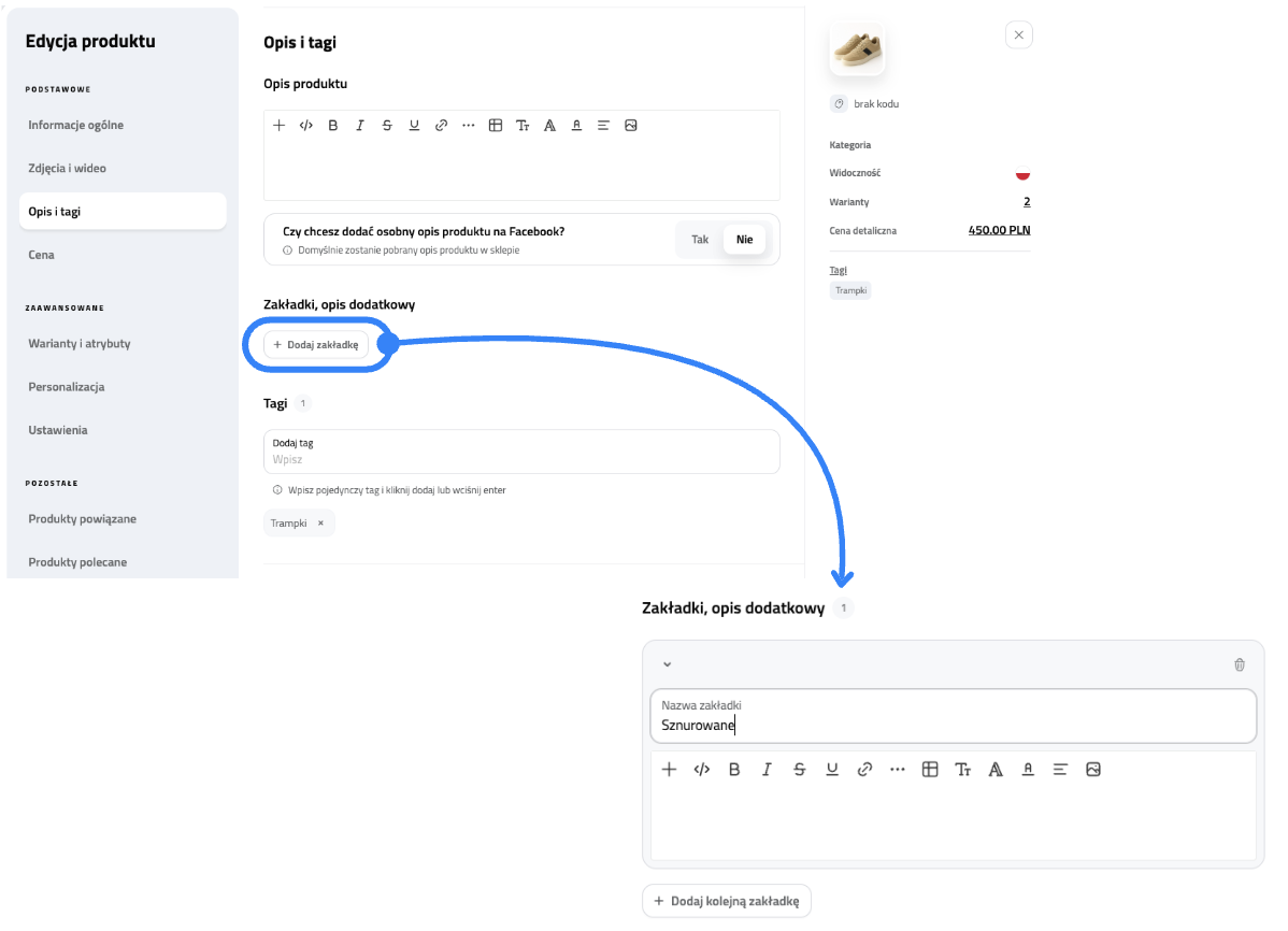Dodawanie opisu dodatkowego