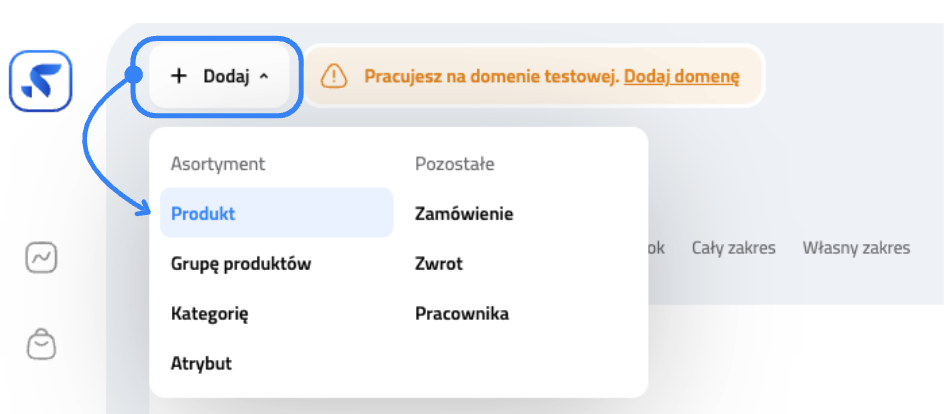 Dodawanie produktu z dowolnego miejsca w adminie