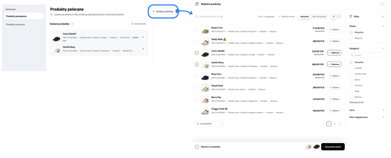 Edycja produktów polecanych