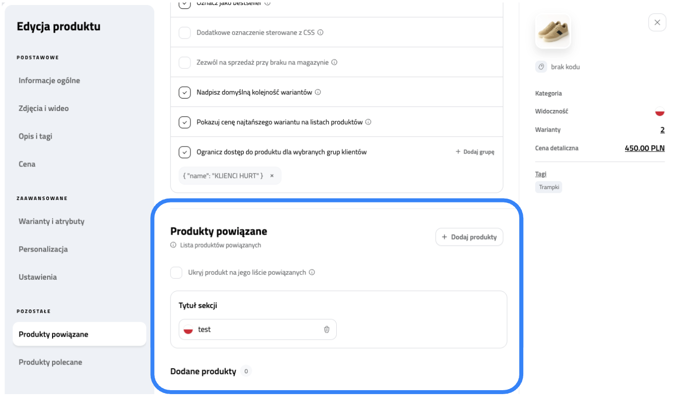 Lista produktów powiązanych