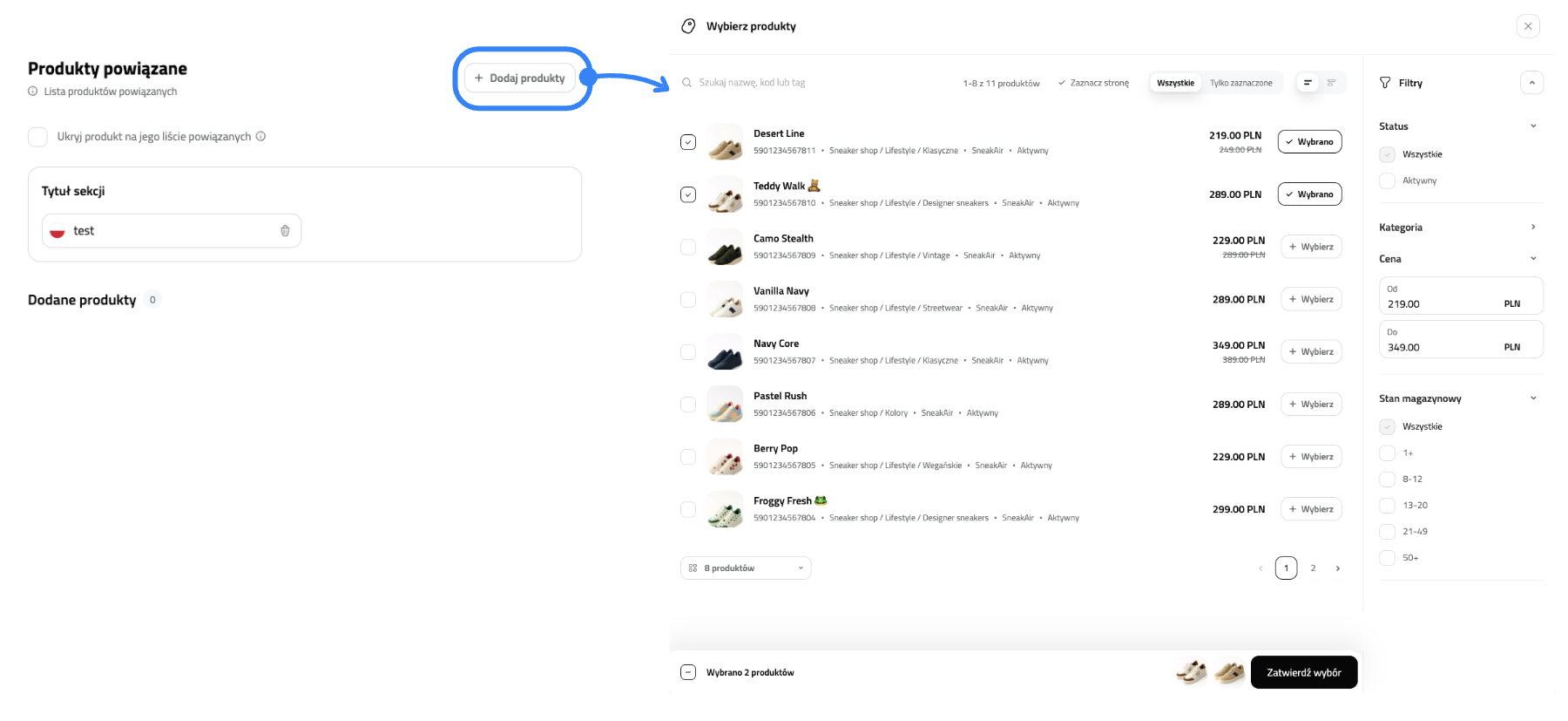 Edycja produktów powiązanych