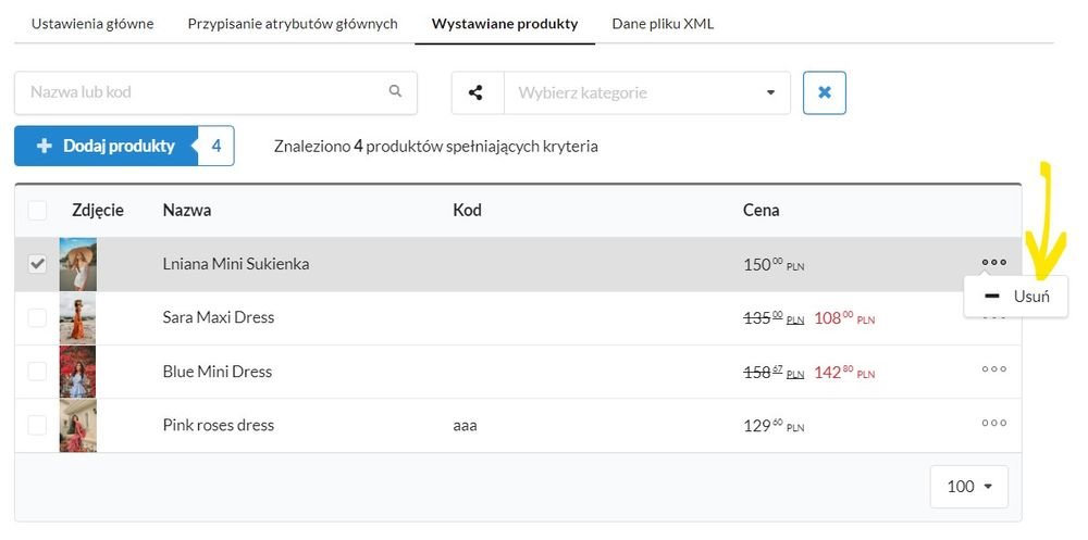 usuwanie produktów z listy