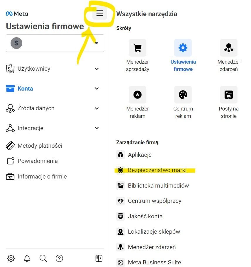 ustawienia firmowe Facebook