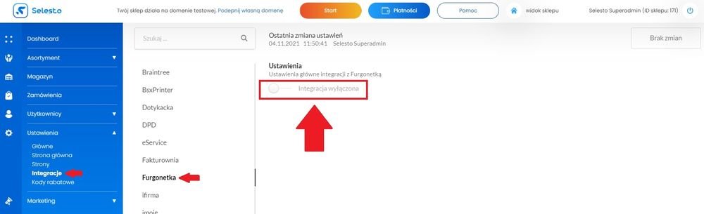 włącz integrację furgonetka
