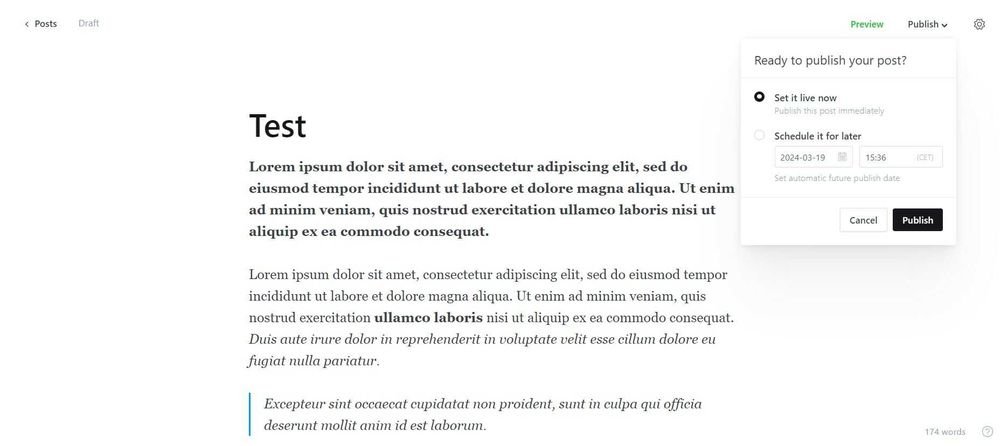 opcja automatycznej publikacji