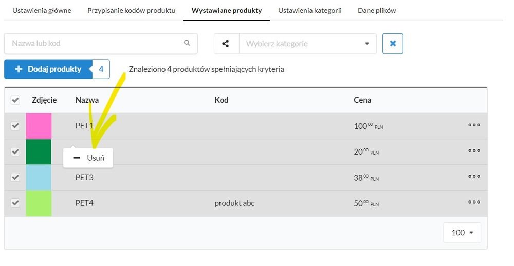 usuń wybrane produkty z listy
