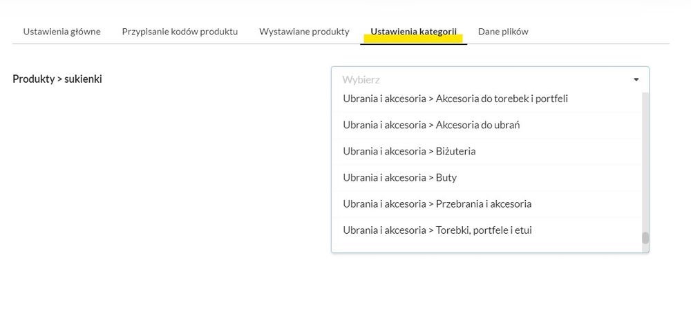 kategorie ustawienia