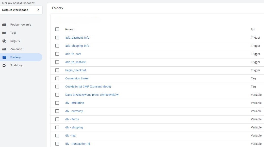Zrzut ekranu z programu Google Tag Manager