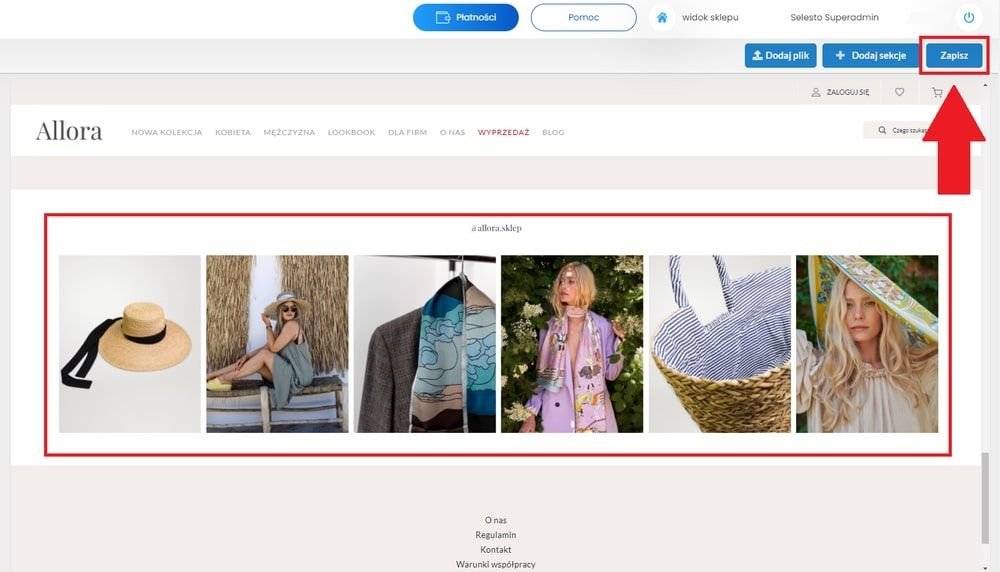 zapisz sekcje instagram