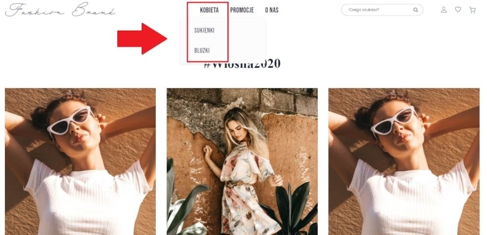 kategorie produktów w menu