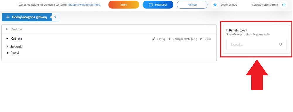 filtr tekstowy kategorii
