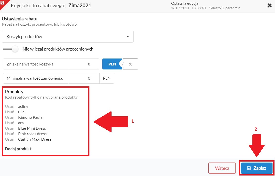 lista produktów z rabatem