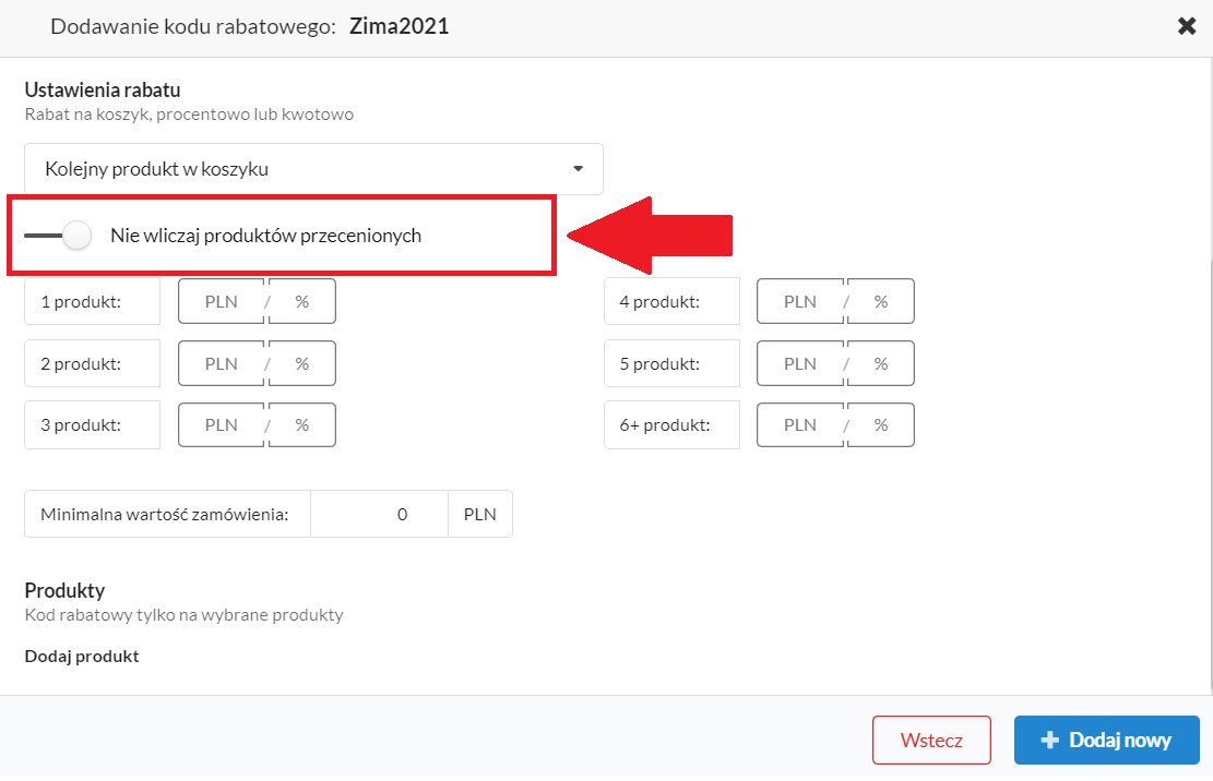 wykluczenie produktów przecenionych
