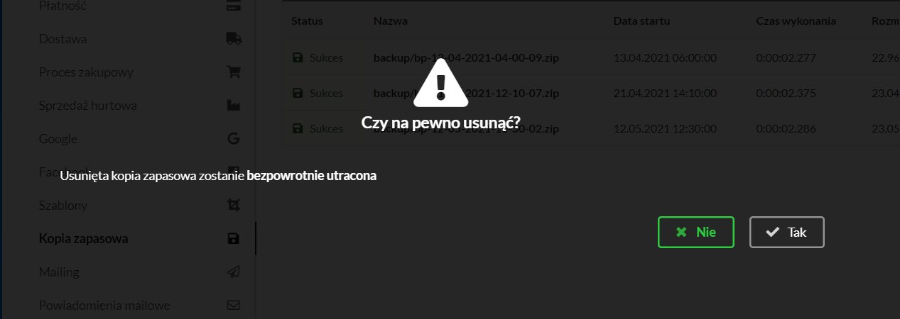 usuń kopię zapasową