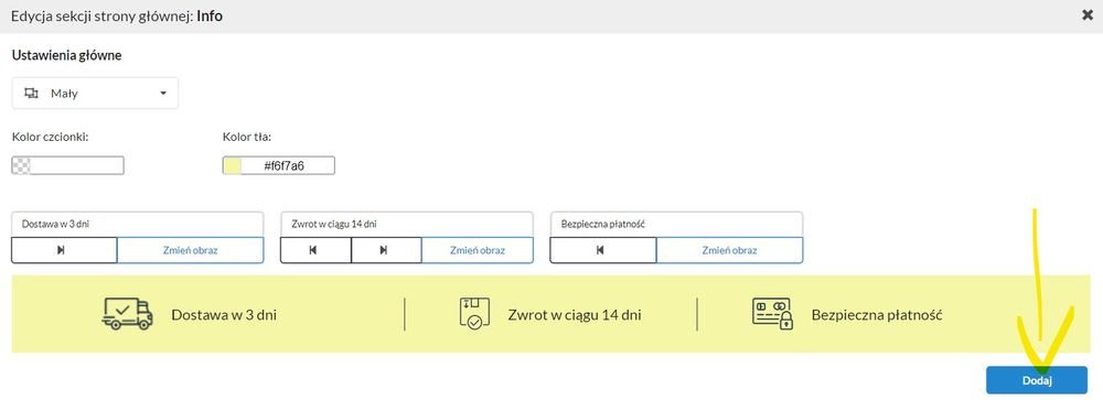 przycisk dodaj sekcję po ustawieniach