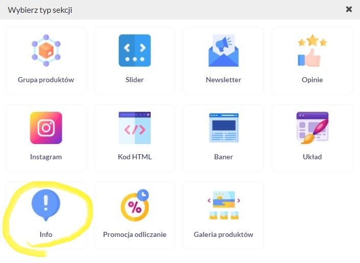 sekcja info w widoku sekcji