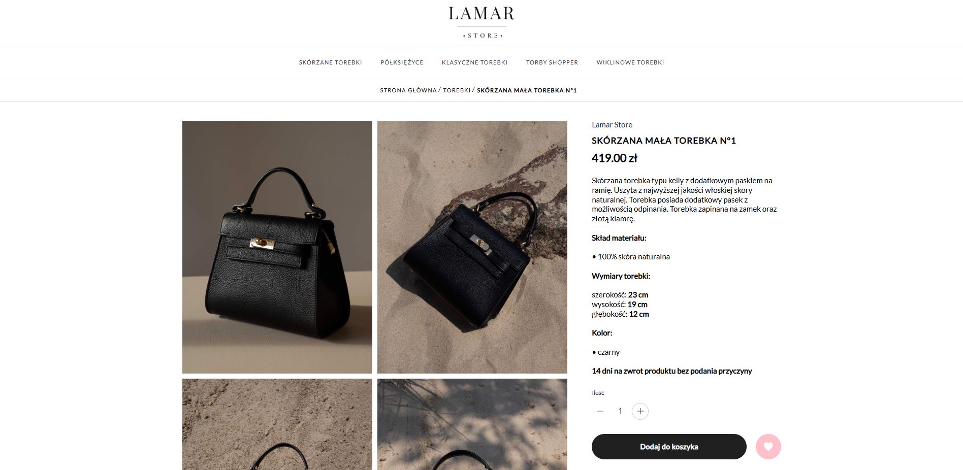 Realizacja karty produktu dla sklepu lamarstore.pl