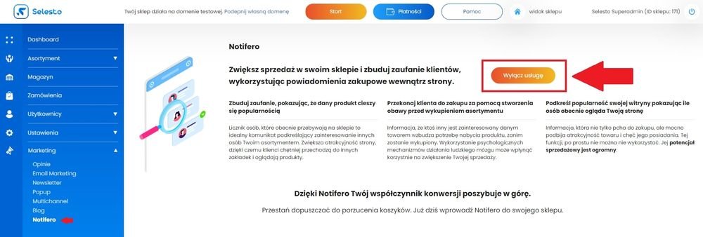 wyłączenie usługi notifero