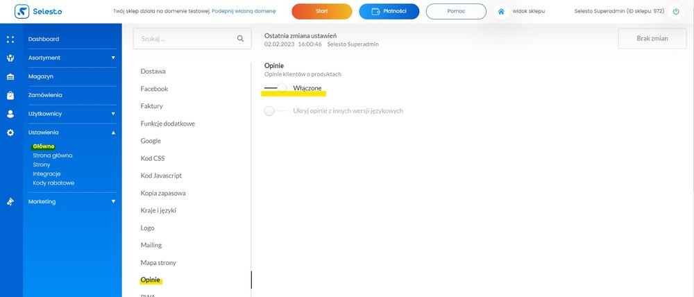 opcja włącz opinie