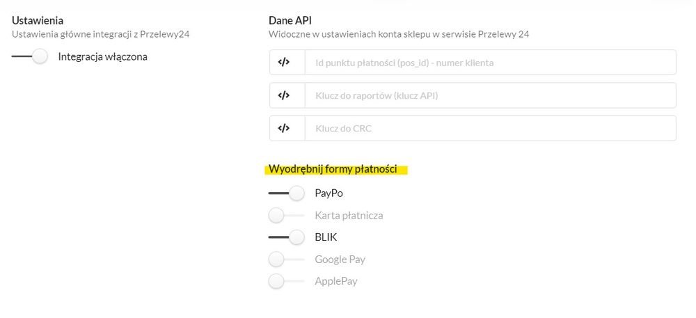 wyodrębnione płatności