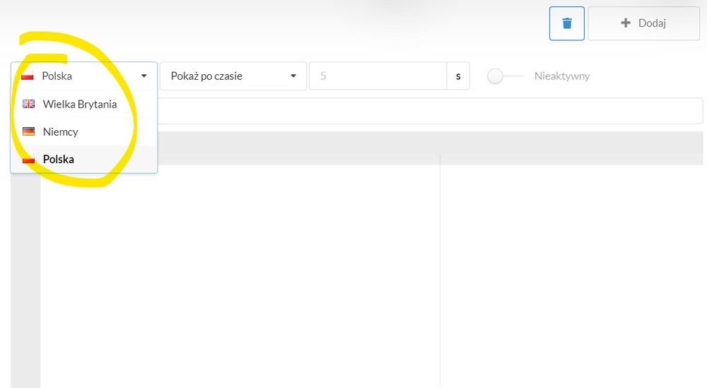 pop-up w różnych wersjach językowych