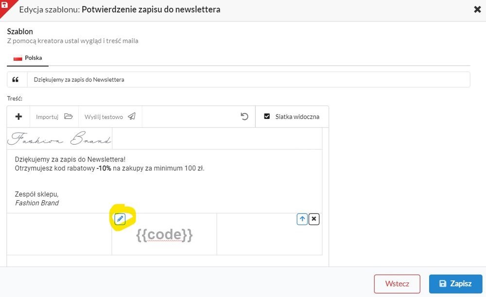 dodawanie kodu do powiadomienia