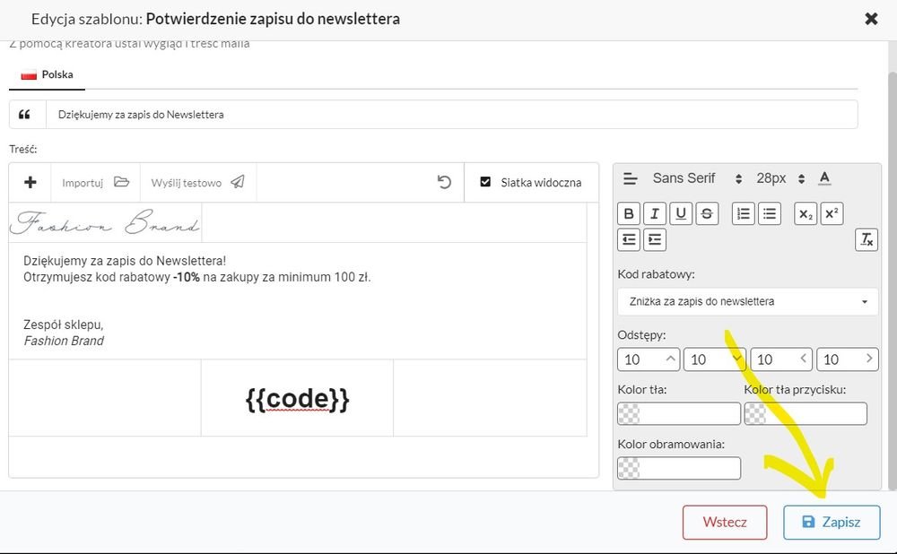 zapis szablonu po wprowadzonych zmianach